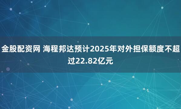 金股配资网 海程邦达预计2025年对外担保额度不超过22.82亿元