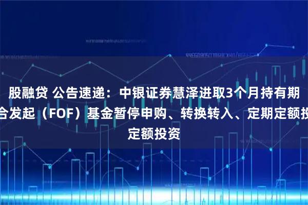 股融贷 公告速递：中银证券慧泽进取3个月持有期混合发起（FOF）基金暂停申购、转换转入、定期定额投资