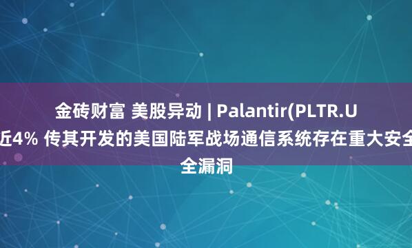 金砖财富 美股异动 | Palantir(PLTR.US)跌近4% 传其开发的美国陆军战场通信系统存在重大安全漏洞